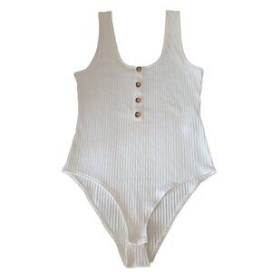 NWOT H&M Ribbed Bodysuit Textured Ivory Sleeveless Top High Cit Bottom Size M